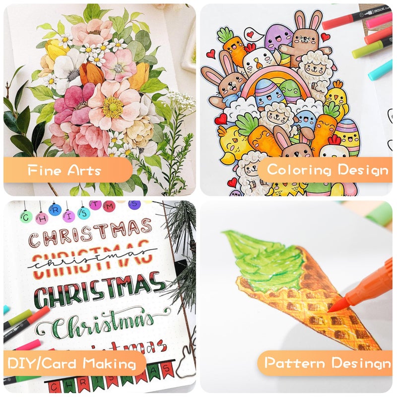 ZSCM QUALITY DECIDES THE FUTURE ZSCM 32 Colors Duo Tip Brush Markers Art Pen Set, Artist Fine and Brush Tip Colored Pens, for Adult Coloring Books Christmas Cards Drawing, Note taking Lettering Calligraphy Journaling - Image 4